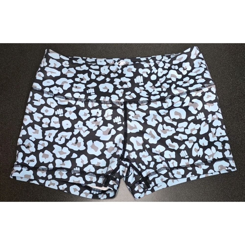 FMFM Feed Me Fight Me Gym Athletic Workout Shorts Leopard Blue Print XS Crossfit